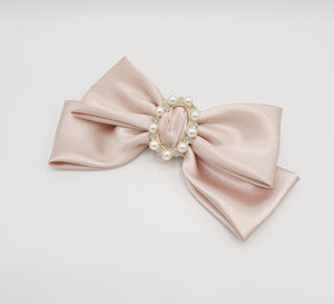 veryshine.com Barrette (Bow) Pink pearl rhinestone buckle embellished satin hair bow