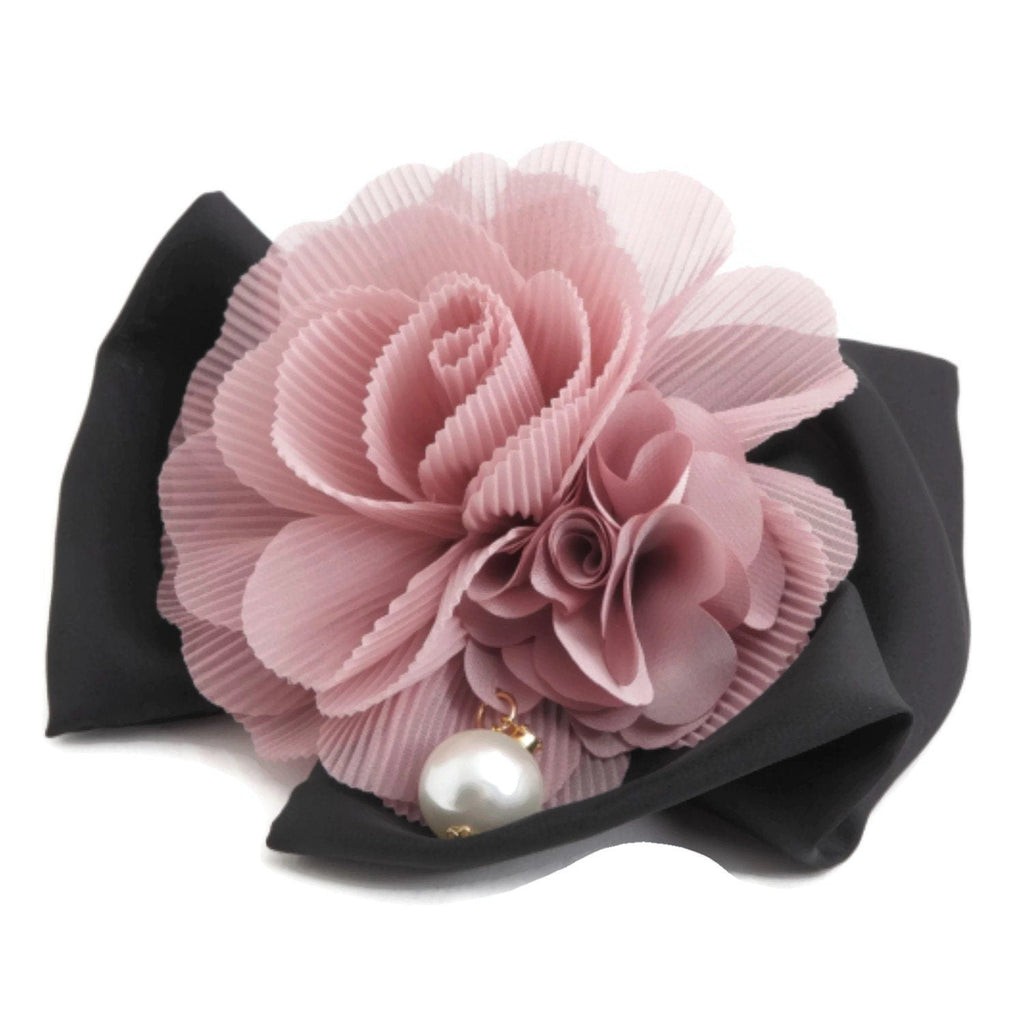 veryshine.com Barrette (Bow) Pink Pleat flower french barrette  black bow french hair barrette elegant woman hair accessories