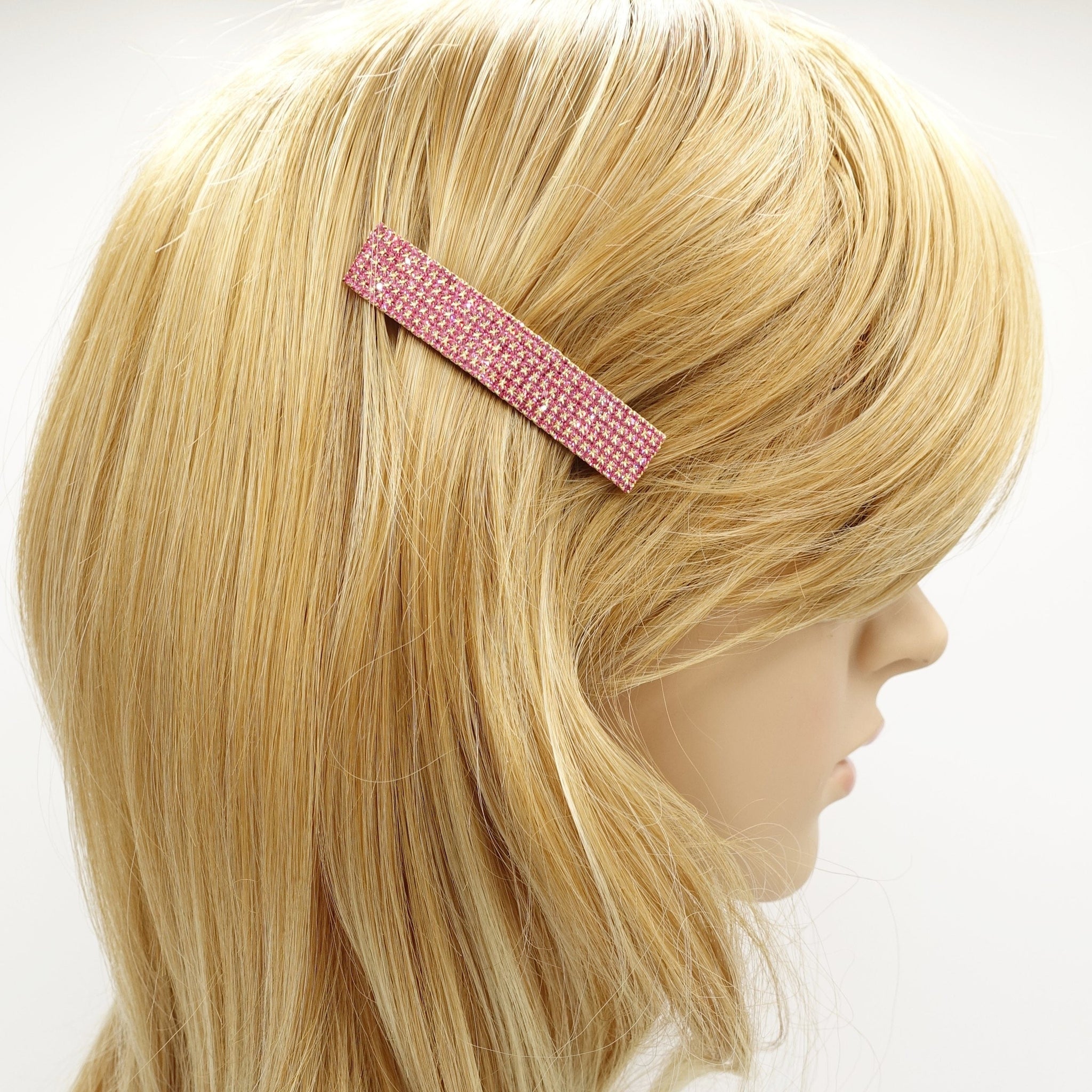 veryshine.com Barrette (Bow) Pink rhinestone embellished rectangle mini hair barrette woman hair accessories