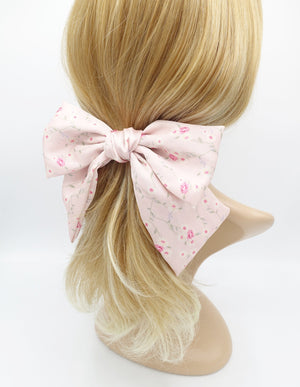 veryshine.com Barrette (Bow) Pink silk satin hair bow floral print big hair accessory for women