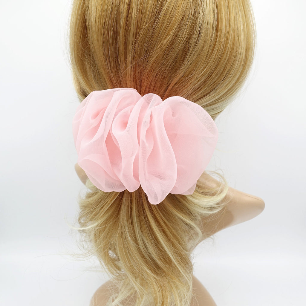veryshine.com Barrette (Bow) Pink solid mesh scrunchies hair barrette pleated wave women hair accessories