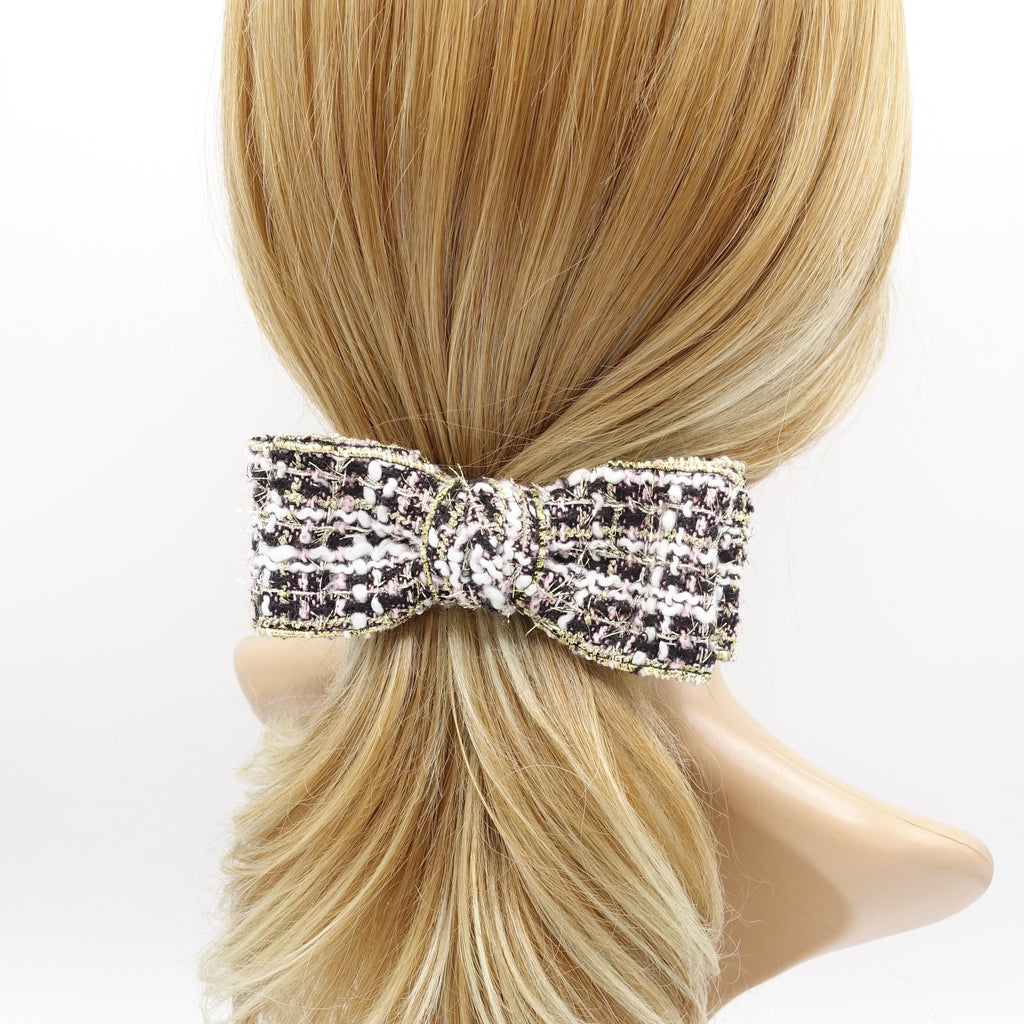 veryshine.com Barrette (Bow) Pink tweed hair bow, golden edge hair bow for women