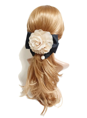 veryshine.com Barrette (Bow) Pleat flower french barrette  black bow french hair barrette elegant woman hair accessories