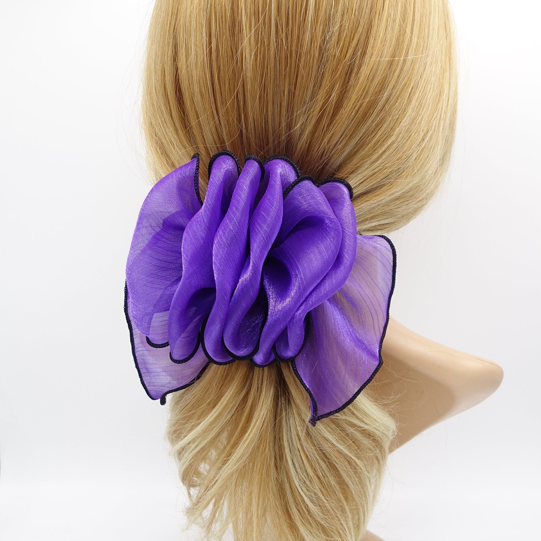 veryshine.com Barrette (Bow) Purple organza ruffle flower hair barrette woman hair accessory