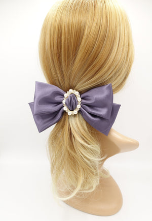 veryshine.com Barrette (Bow) Purple pearl rhinestone buckle embellished satin hair bow