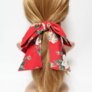 veryshine.com Barrette (Bow) Red big flower print pattern  layered droopy tail bow french barrette stylish women hair accessory