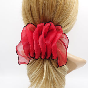 veryshine.com Barrette (Bow) Red organza ruffle flower hair barrette woman hair accessory