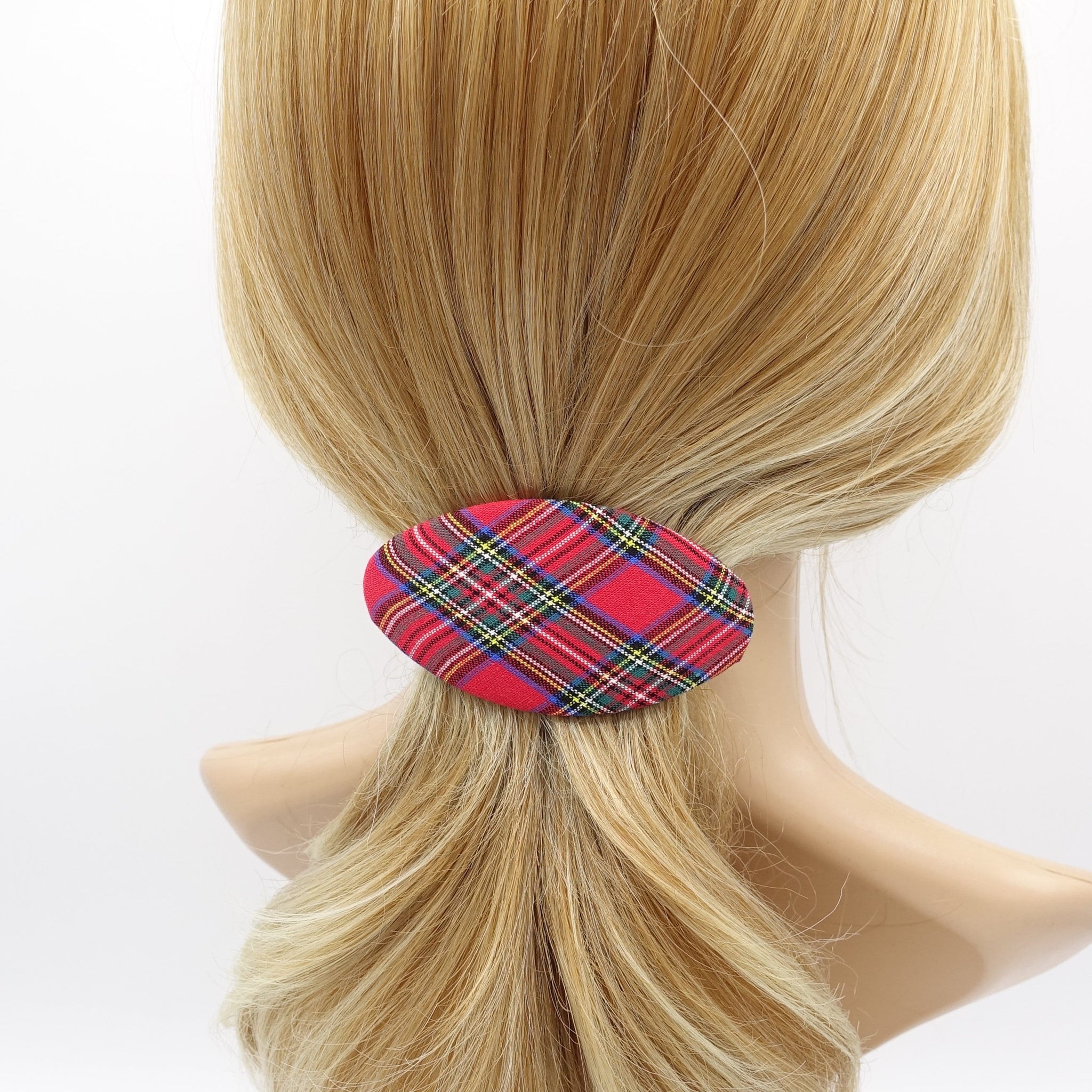 veryshine.com Barrette (Bow) Red plaid hair barrette, oval hair barrette, daily hair barrette for women
