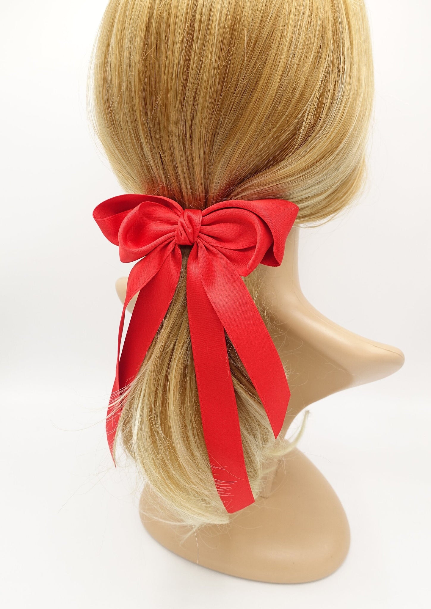 veryshine.com Barrette (Bow) Red satin hair bow layered double tail hair accessory for women