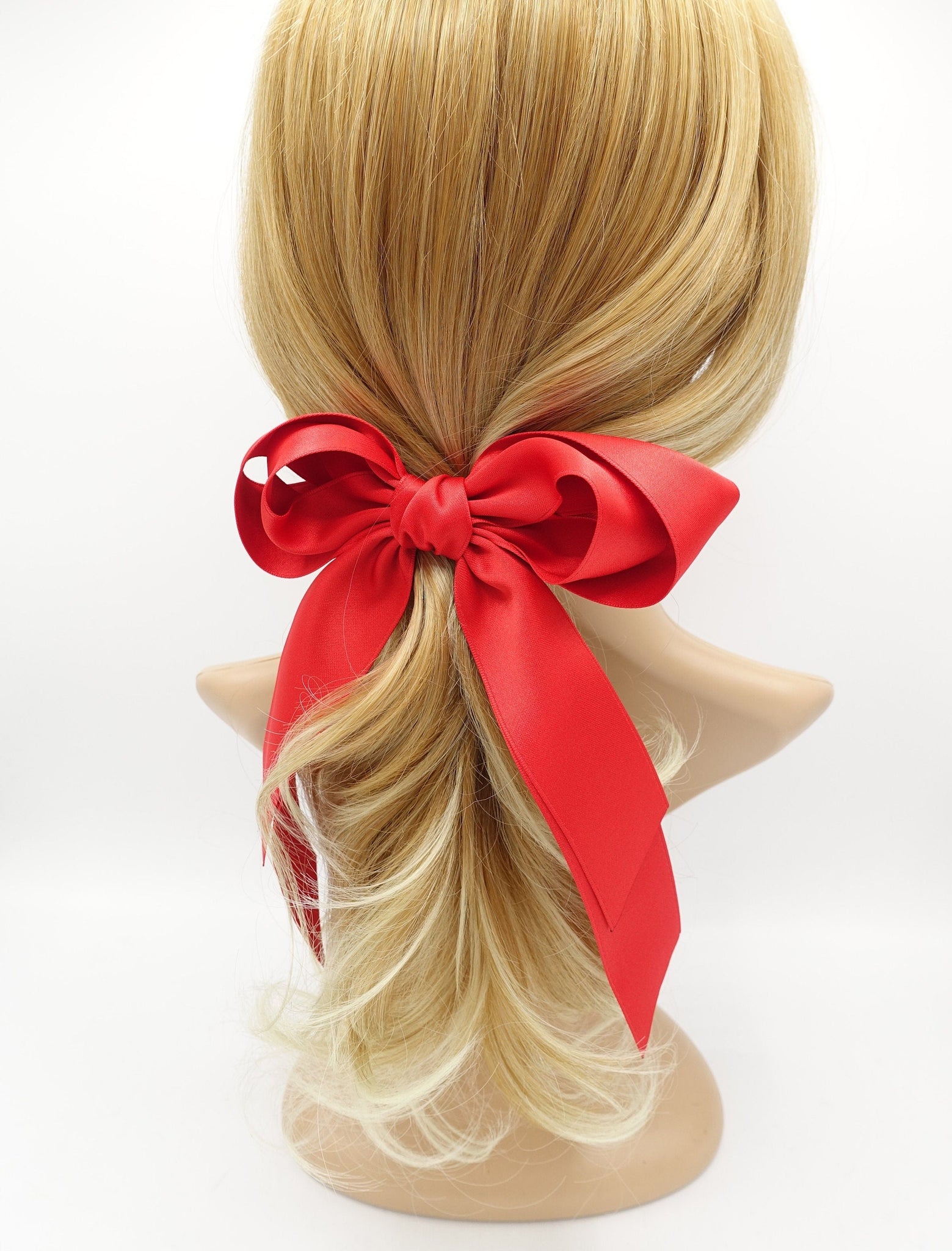 veryshine.com Barrette (Bow) Red satin layered double tail hair bow