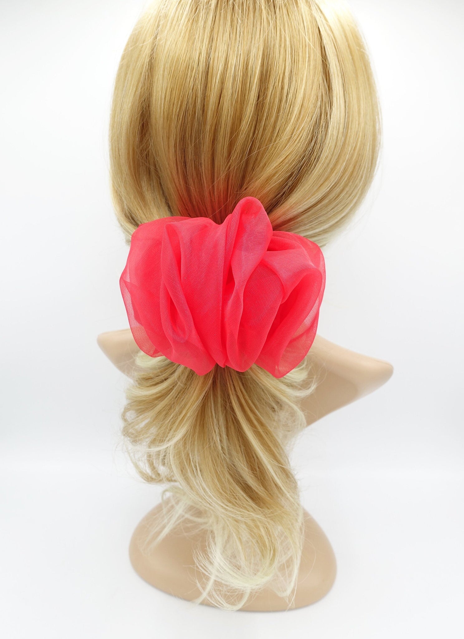 veryshine.com Barrette (Bow) Red solid mesh scrunchies hair barrette pleated wave women hair accessories