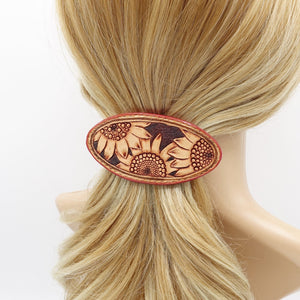 veryshine.com Barrette (Bow) Red Sunflower hair barrette, leather hair barrette, handmade hair accessory for women