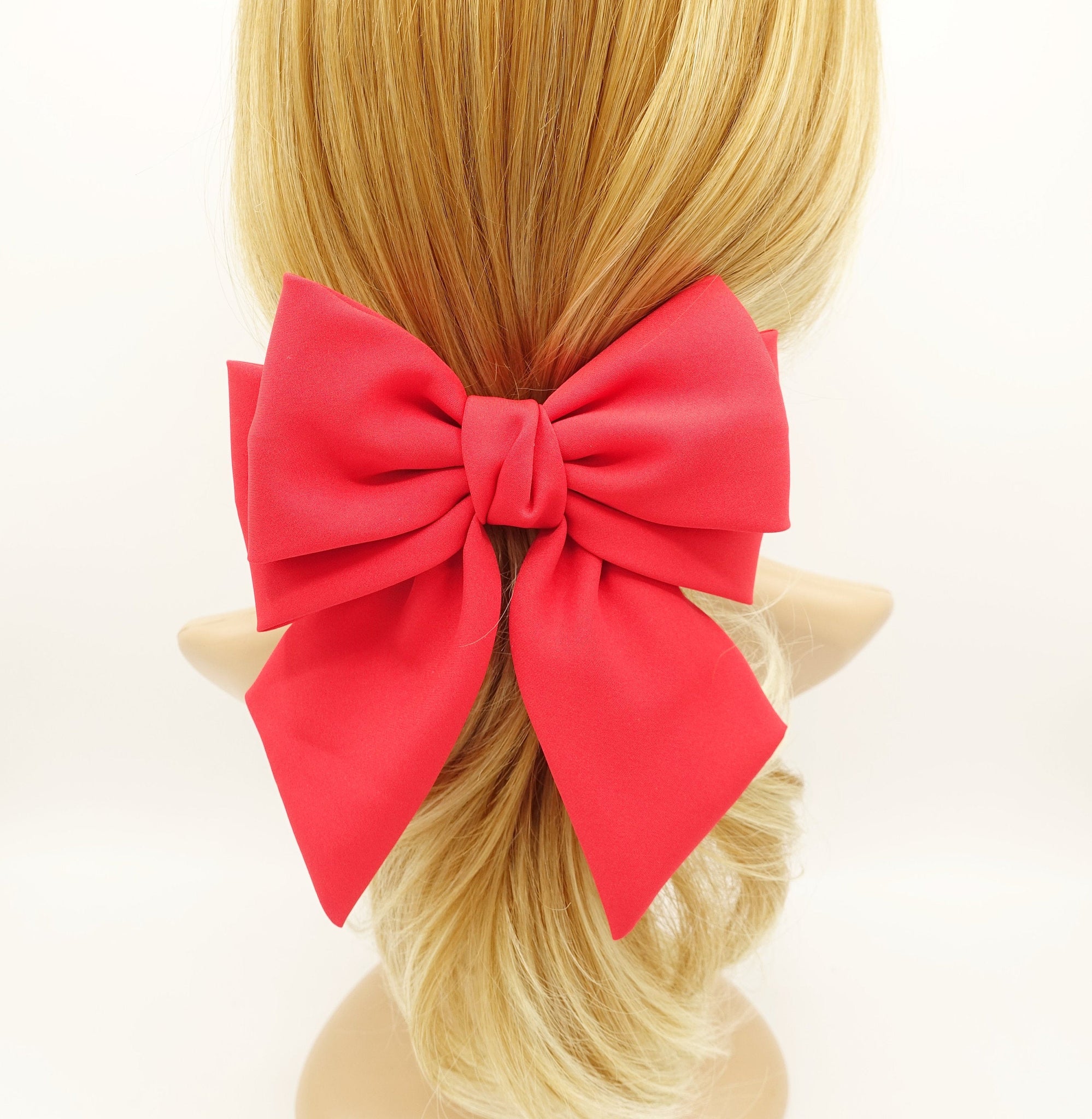 veryshine.com Barrette (Bow) Red thick double layered tail hair bow chiffon hair barrette for women