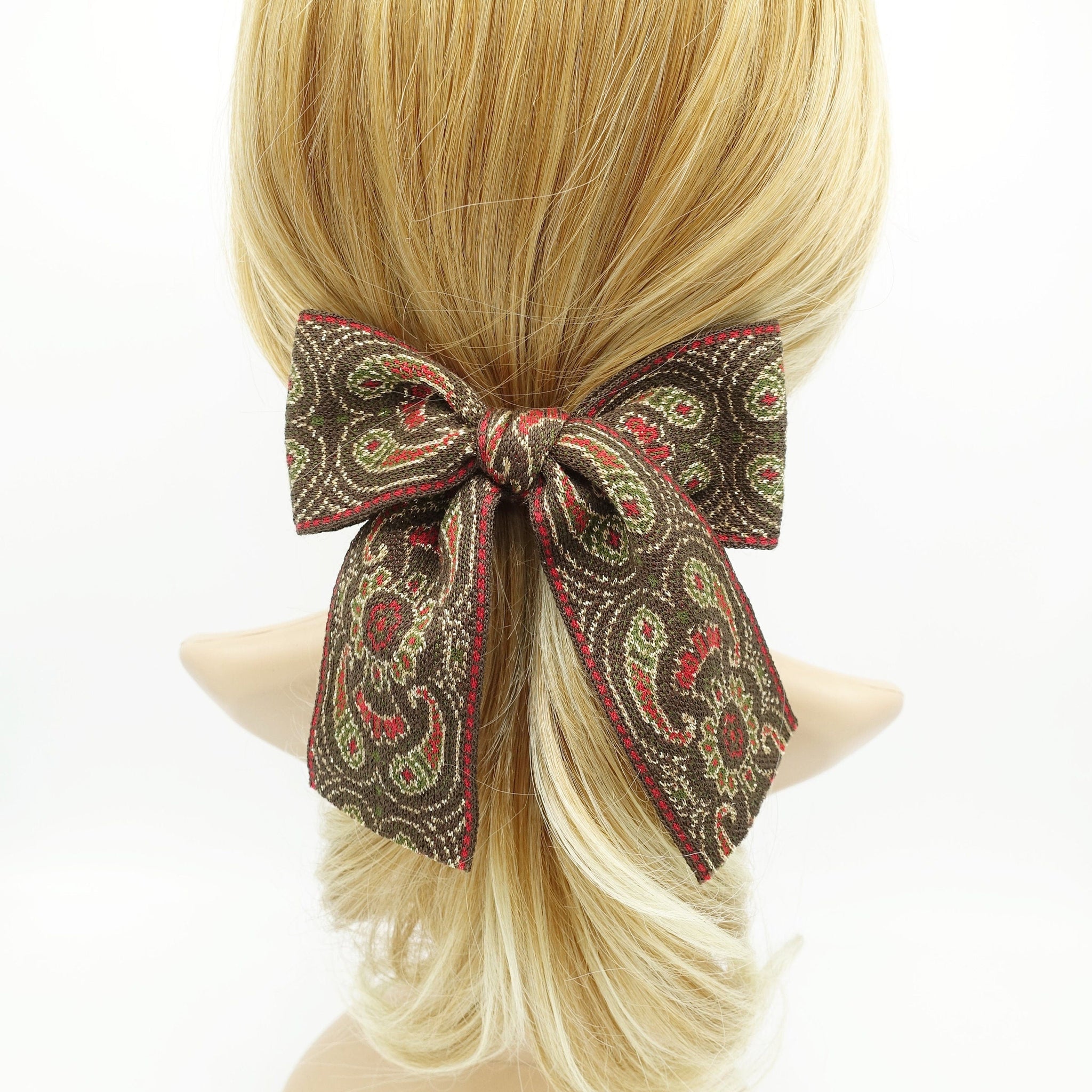 veryshine.com Barrette (Bow) Red wine baroque jacquard bow antique style pattern knit Fall Winter hair accessory for women