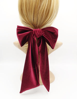 veryshine.com Barrette (Bow) Red wine long giant velvet bow hair elastic ponytail holder