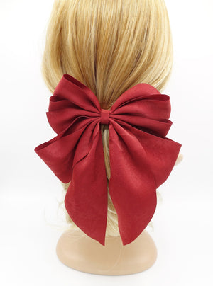 veryshine.com Barrette (Bow) Red wine multiple layered tail hair bow crinkled fabric pleated bow hair accessory for women