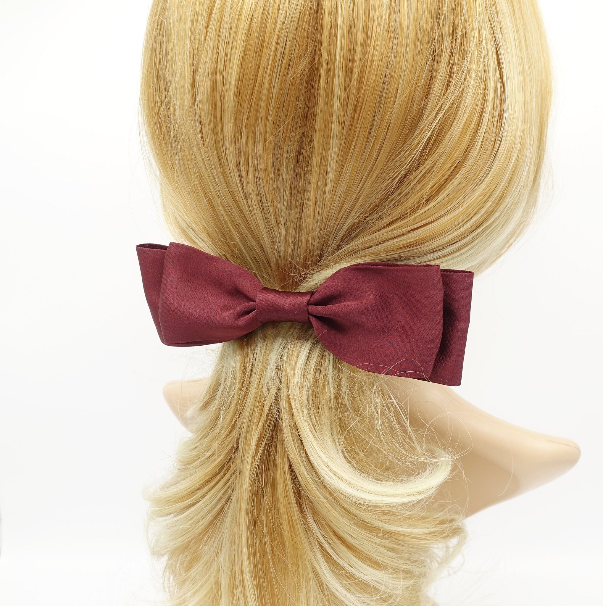 veryshine.com Barrette (Bow) Red wine narrow hair bow layered Autumn hair bow barrette for women