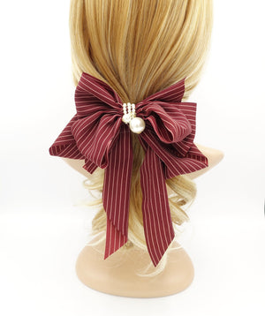 veryshine.com Barrette (Bow) Red wine solid classic stripe hair bow long tail french barrette women hair accessory