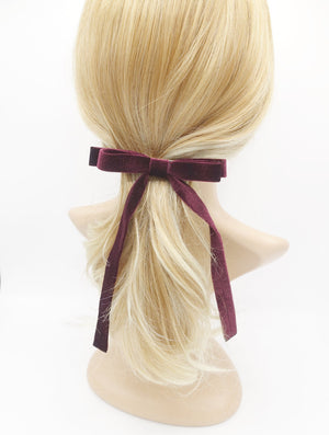 veryshine.com Barrette (Bow) Red wine thin velvet tail hair bow casual style french hair barrette