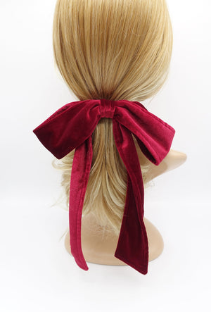 veryshine.com Barrette (Bow) Red wine velvet bow barrette, velvet tailed bow, neat velvet hair bow for women