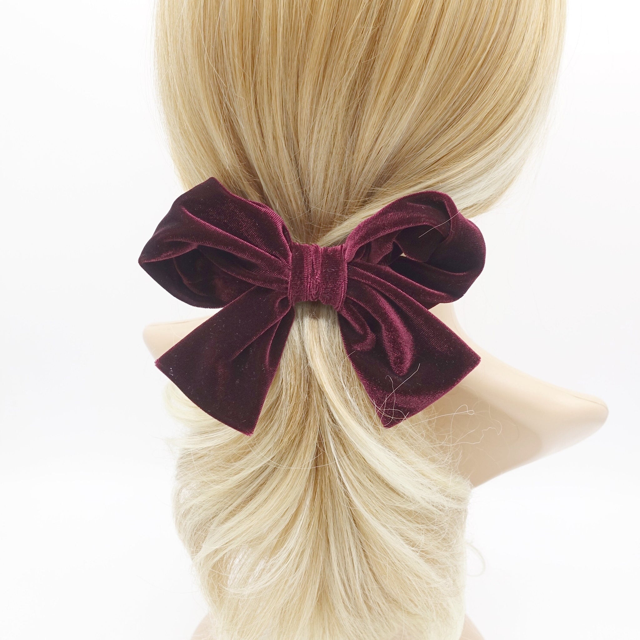 veryshine.com Barrette (Bow) Red wine velvet wired bow hair accessory for women