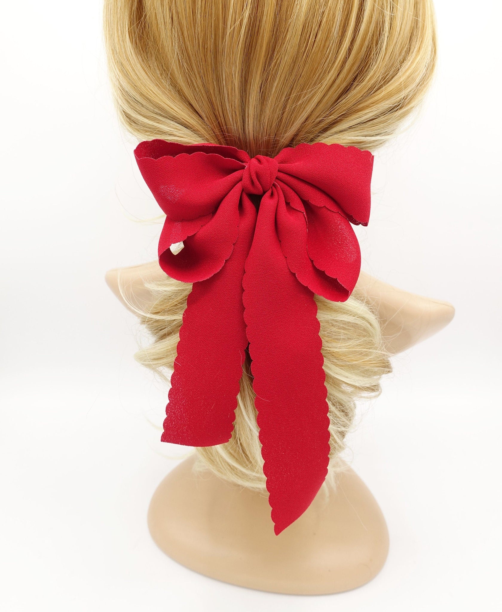 veryshine.com Barrette (Bow) Red wine wave edge hair bow long tail hair barrette women hair accessory
