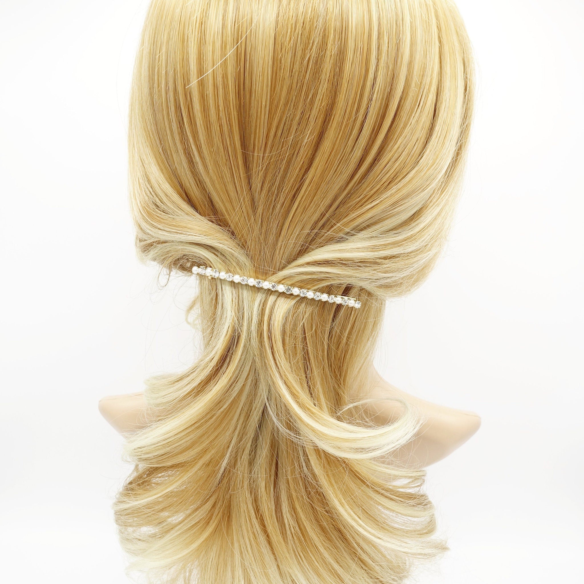 veryshine.com Barrette (Bow) rhinestone pearl thin french hair barrette women hair accessory