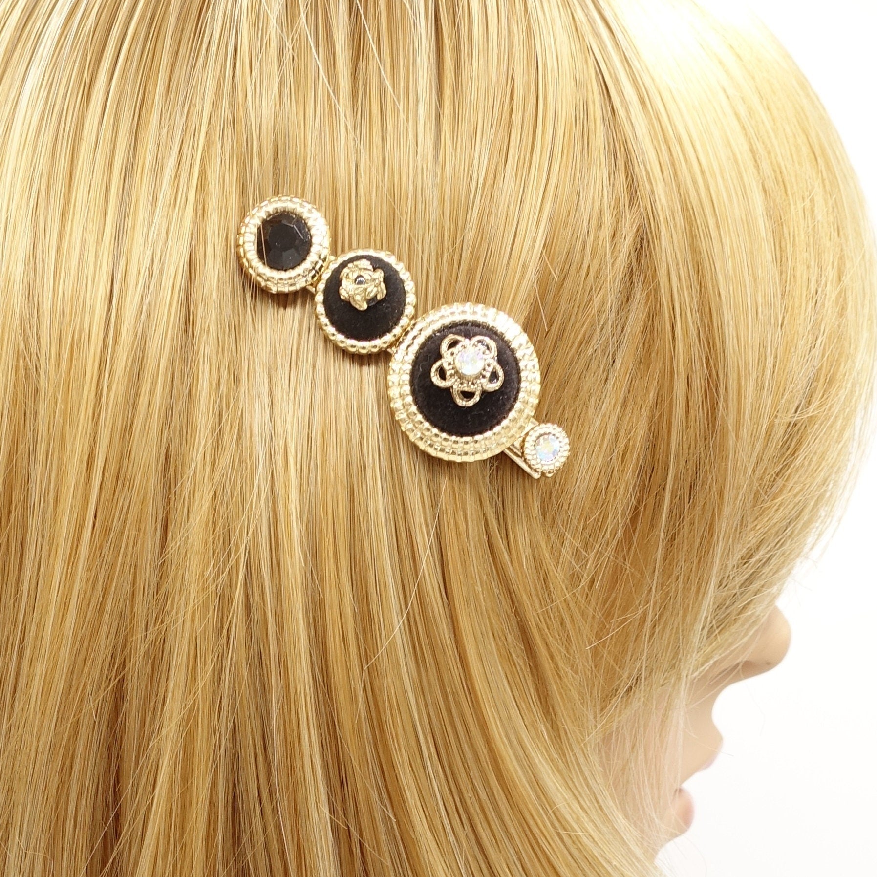 veryshine.com Barrette (Bow) royal hair clip rhinestone embellished golden button luxury style hair clip