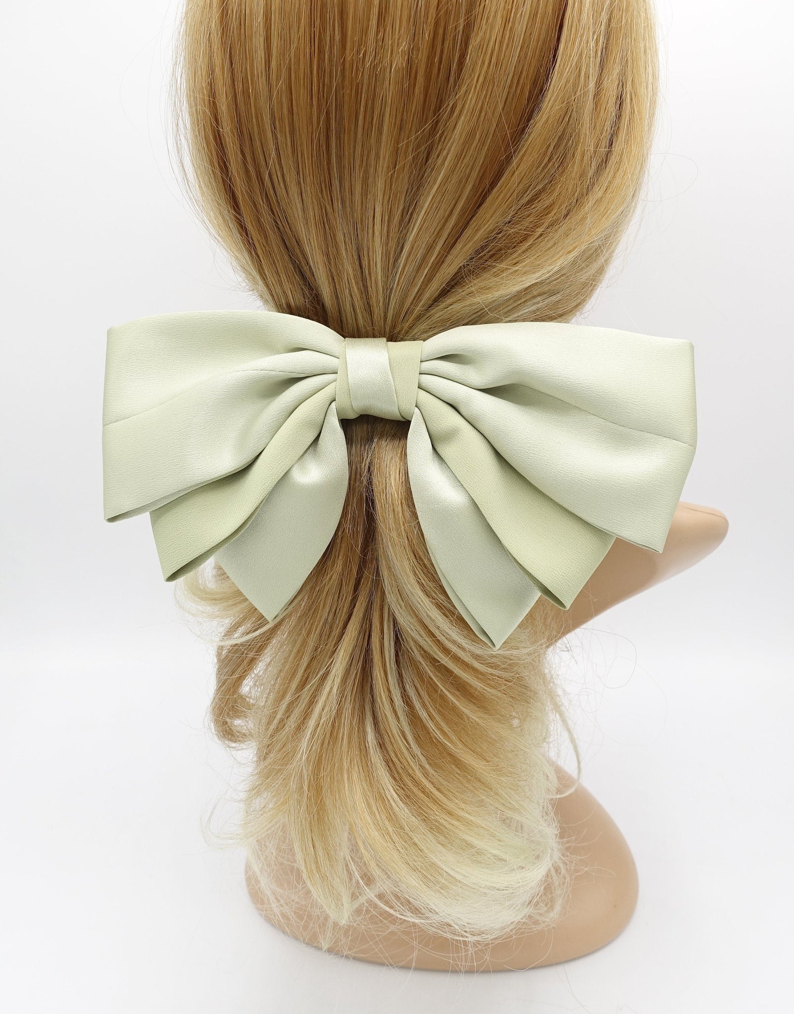 veryshine.com Barrette (Bow) Sage satin hair bow 2 tone double layered hair accessory for women