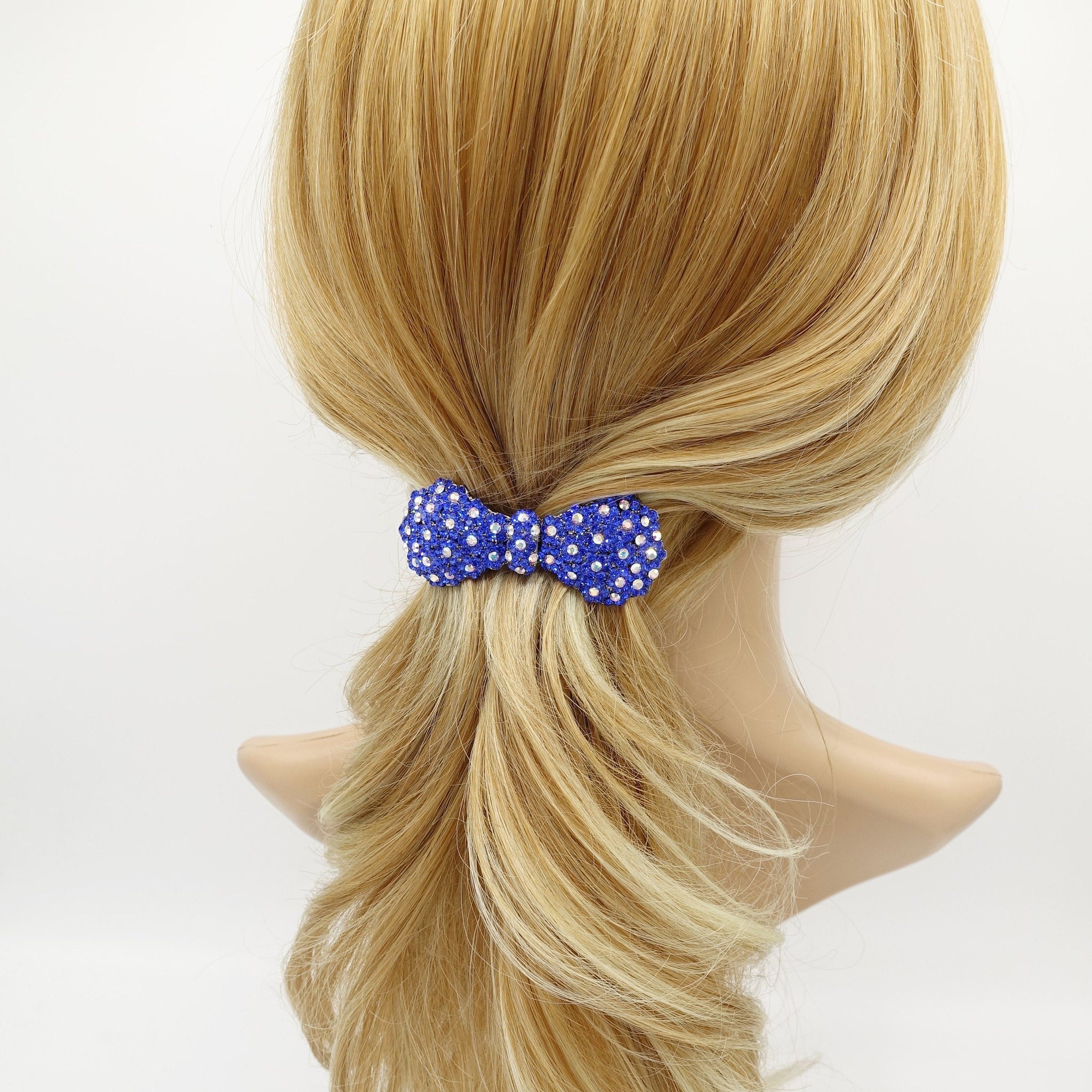 veryshine.com Barrette (Bow) Sapphire rhinestone embellished small hair bow barrette