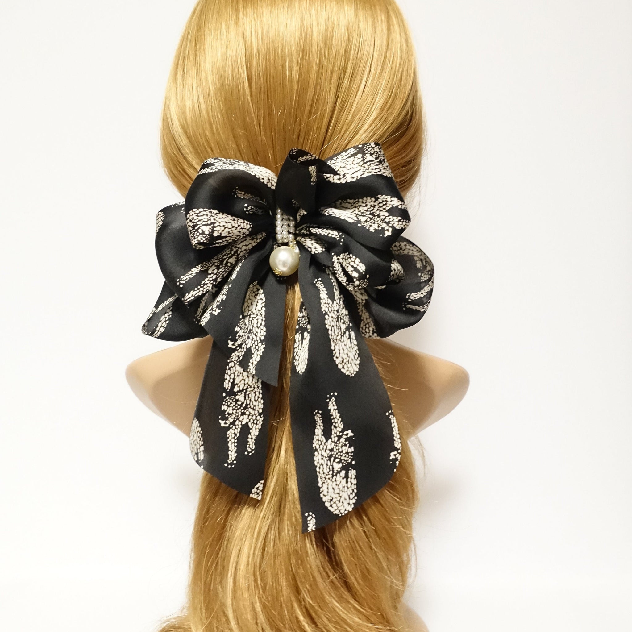 veryshine.com Barrette (Bow) Scarf pattern print chiffon bow french hair barrette women hair accessory leopard python skull hair bow