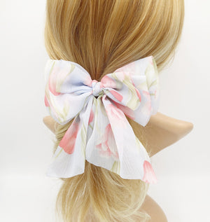 veryshine.com Barrette (Bow) Sky Floral hair bow Spring floral tulip flower print chiffon hair accessory for women
