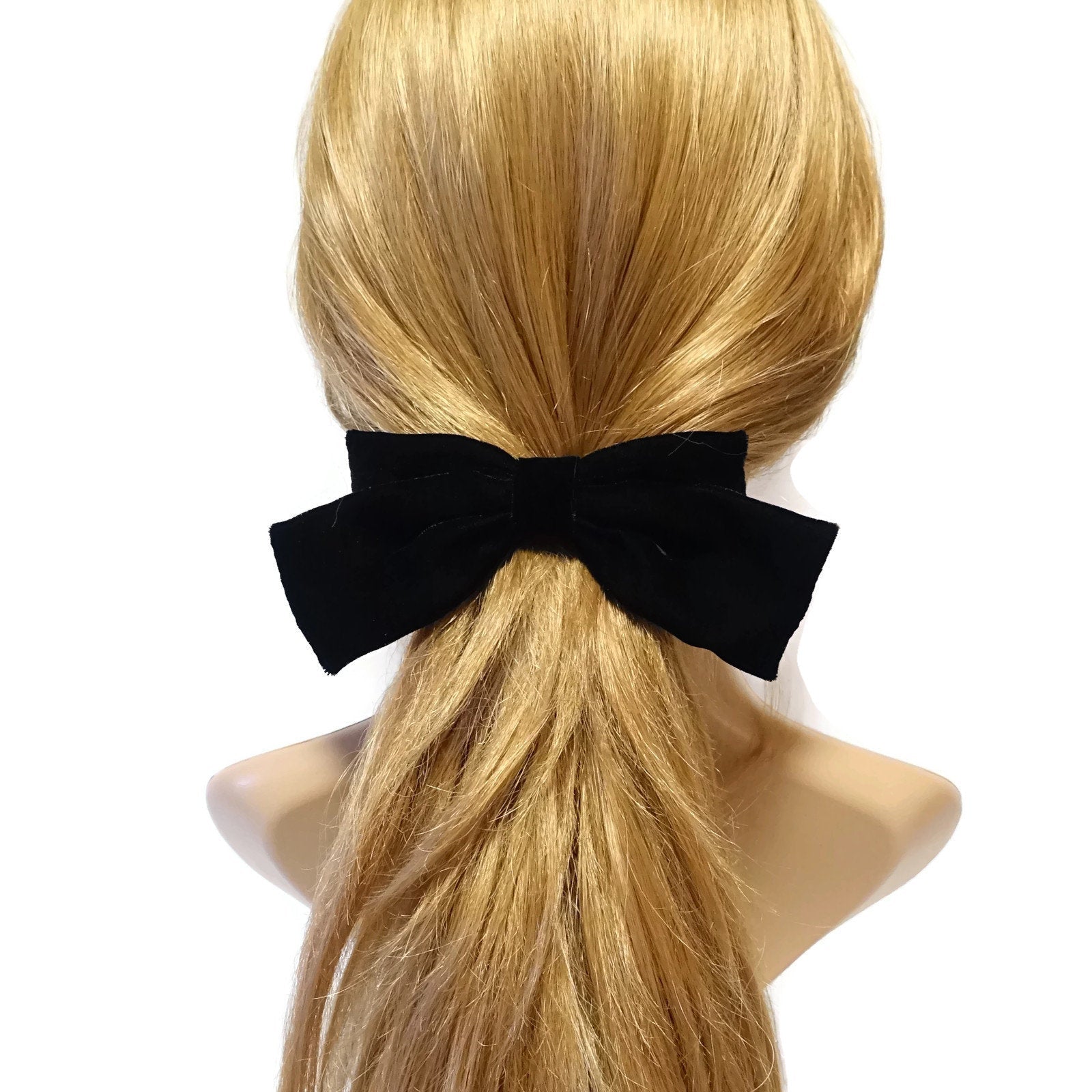 veryshine.com Barrette (Bow) Small bow barrette Handmade Black Silk Velvet Hair Bow Collection Claw Clip French Barrette Series Black Bow Hair Accessories
