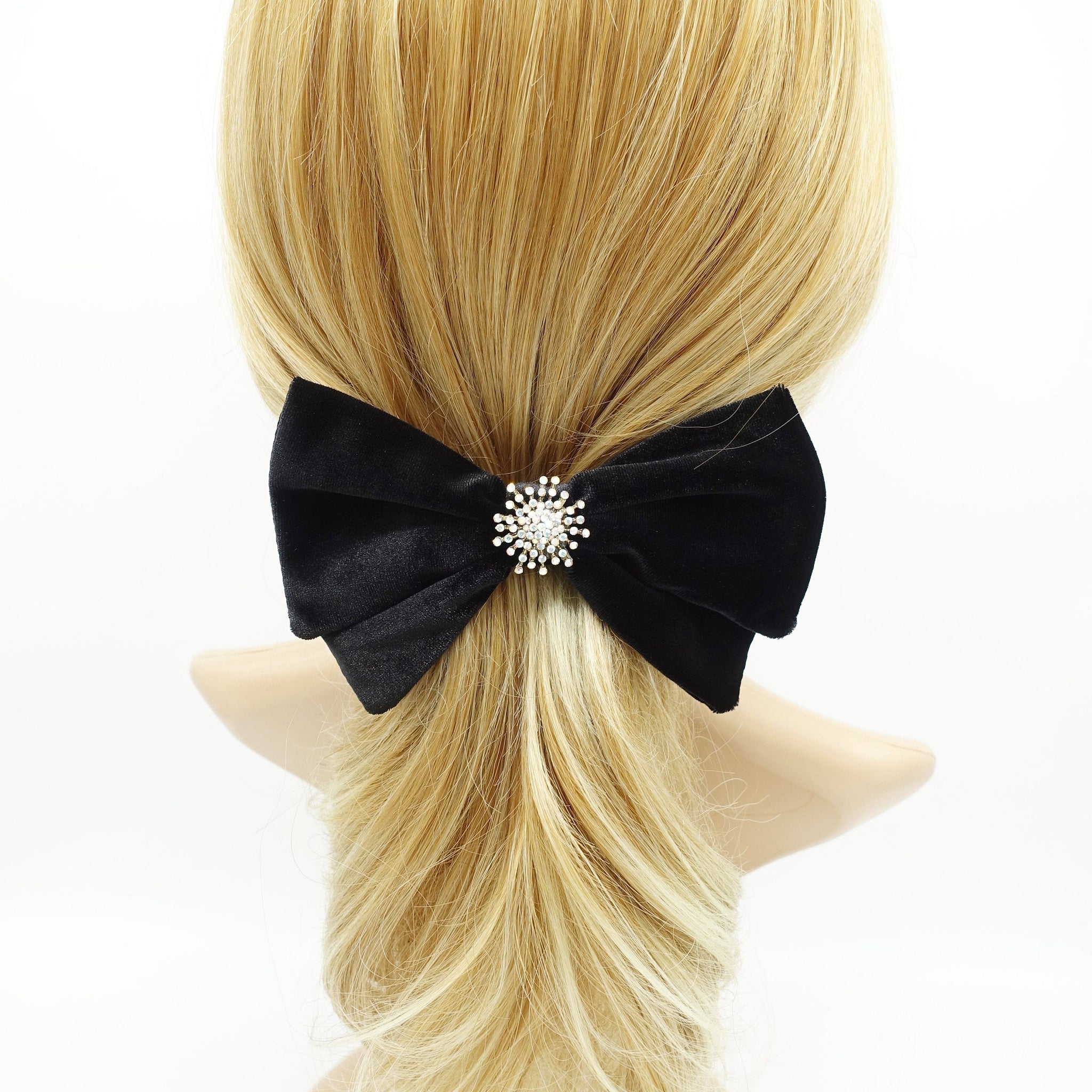 veryshine.com Barrette (Bow) Snow flower black velvet hair bow rhinestone casting embellished bling hair accessory for women