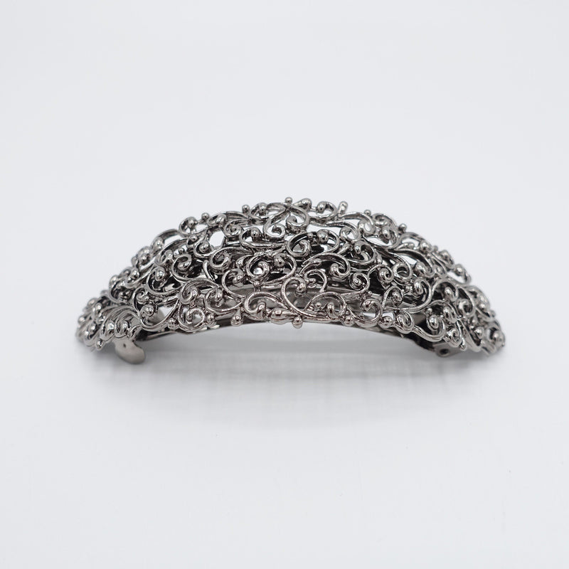 Baroque Steel Hair Barrette: Antique Style Flower & Leaves