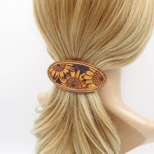 veryshine.com Barrette (Bow) Sunflower hair barrette, leather hair barrette, handmade hair accessory for women