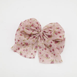 veryshine.com Barrette (Bow) tiny flower print hair bow floral layered tail women hair accessory