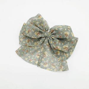 veryshine.com Barrette (Bow) tiny flower print hair bow floral layered tail women hair accessory