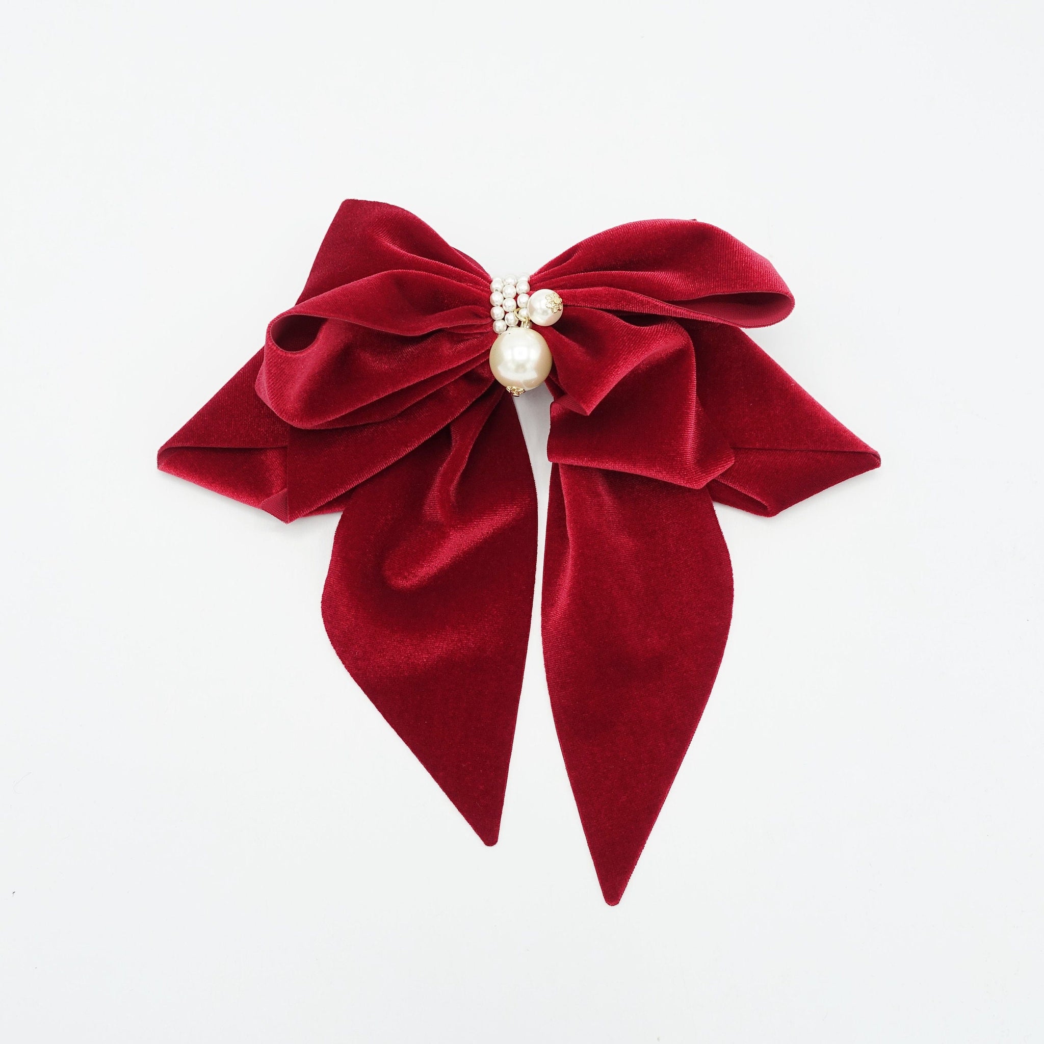 veryshine.com Barrette (Bow) velvet hair bow pearl embellished hair accessory for women