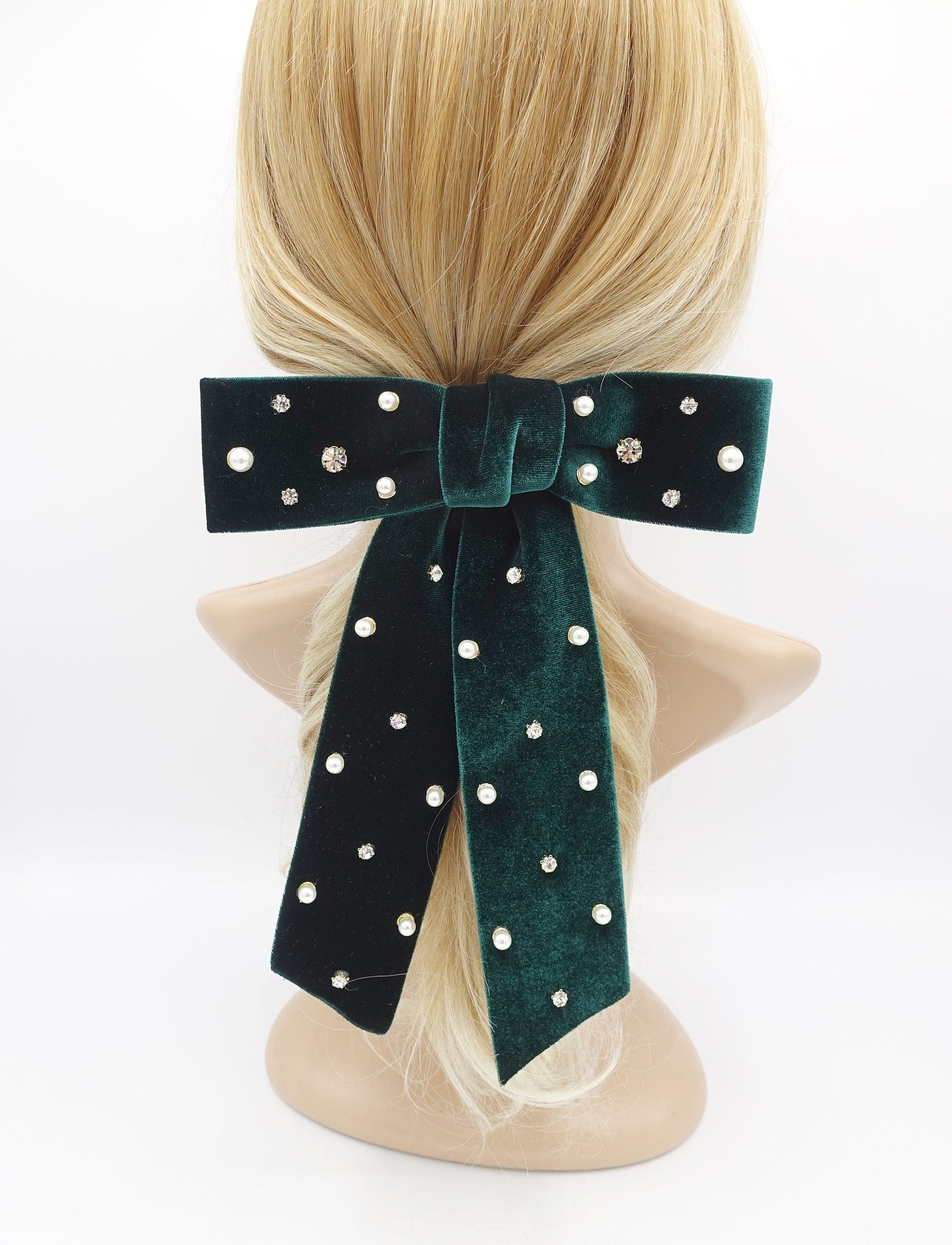 veryshine.com Barrette (Bow) velvet hair bow, pearl hair bow, rhinestone hair bow, embellished hair bow for women