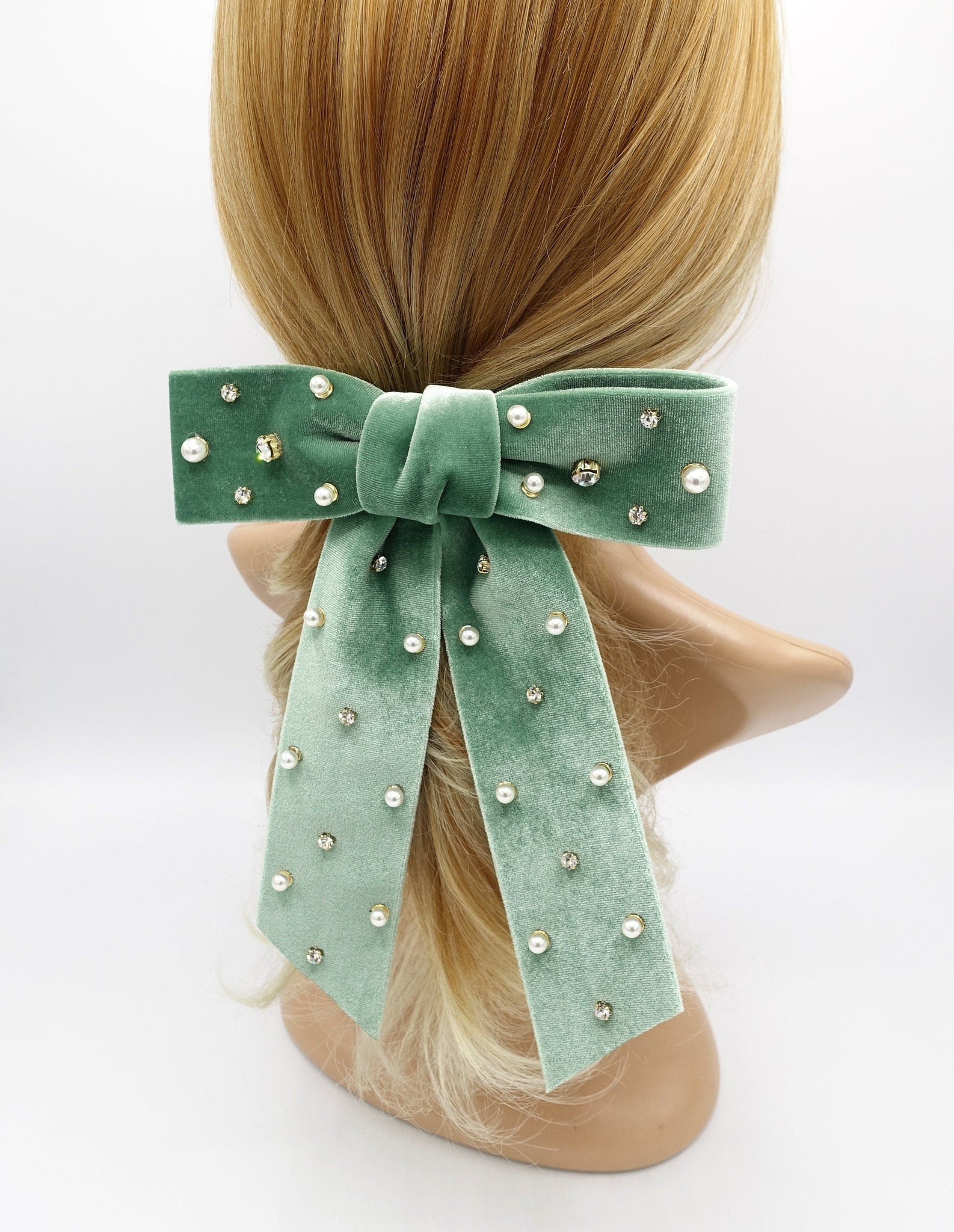 veryshine.com Barrette (Bow) velvet hair bow, pearl hair bow, rhinestone hair bow, embellished hair bow for women