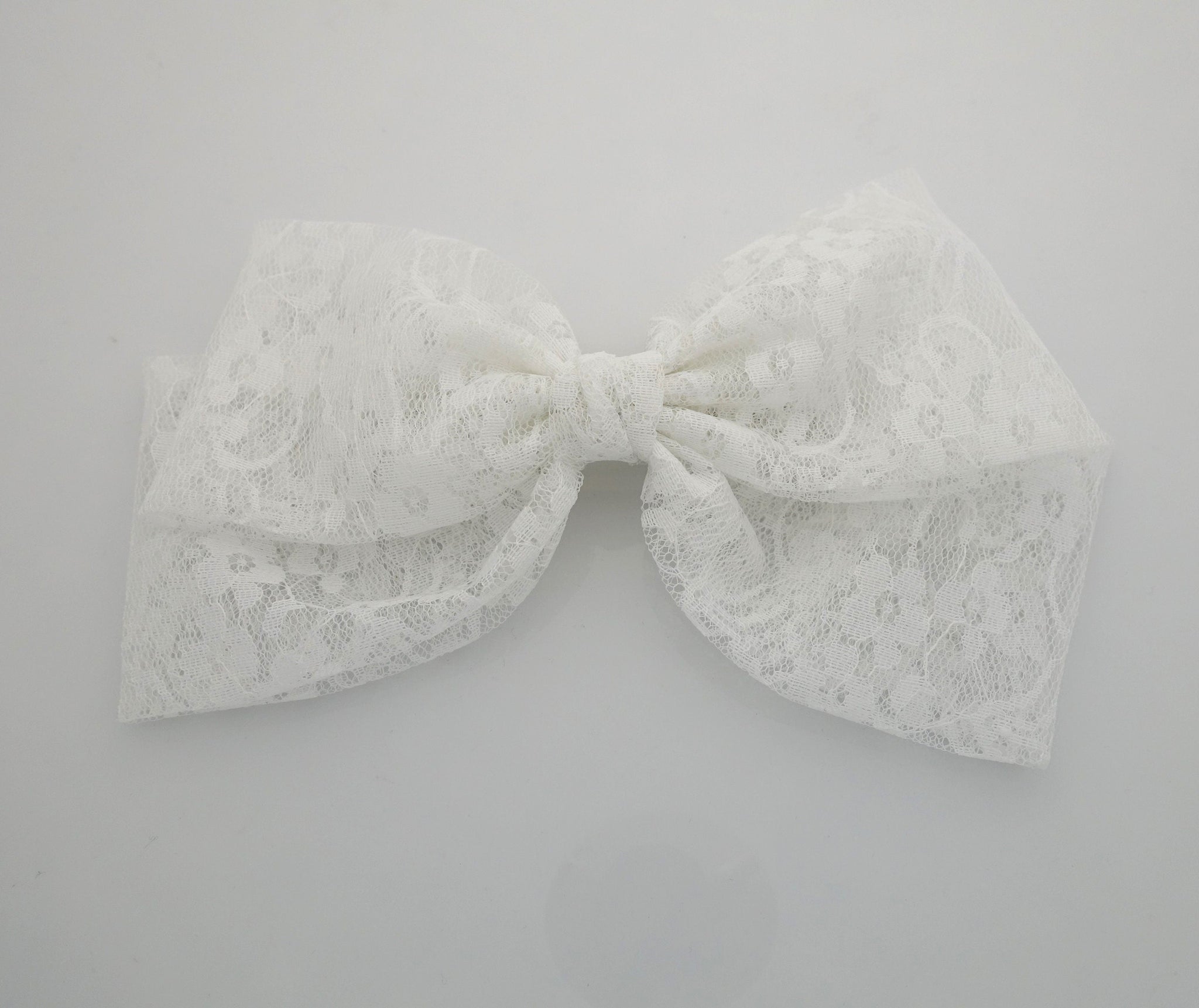 veryshine.com Barrette (Bow) White big floral lace layered bow Texas hair bow french barrette