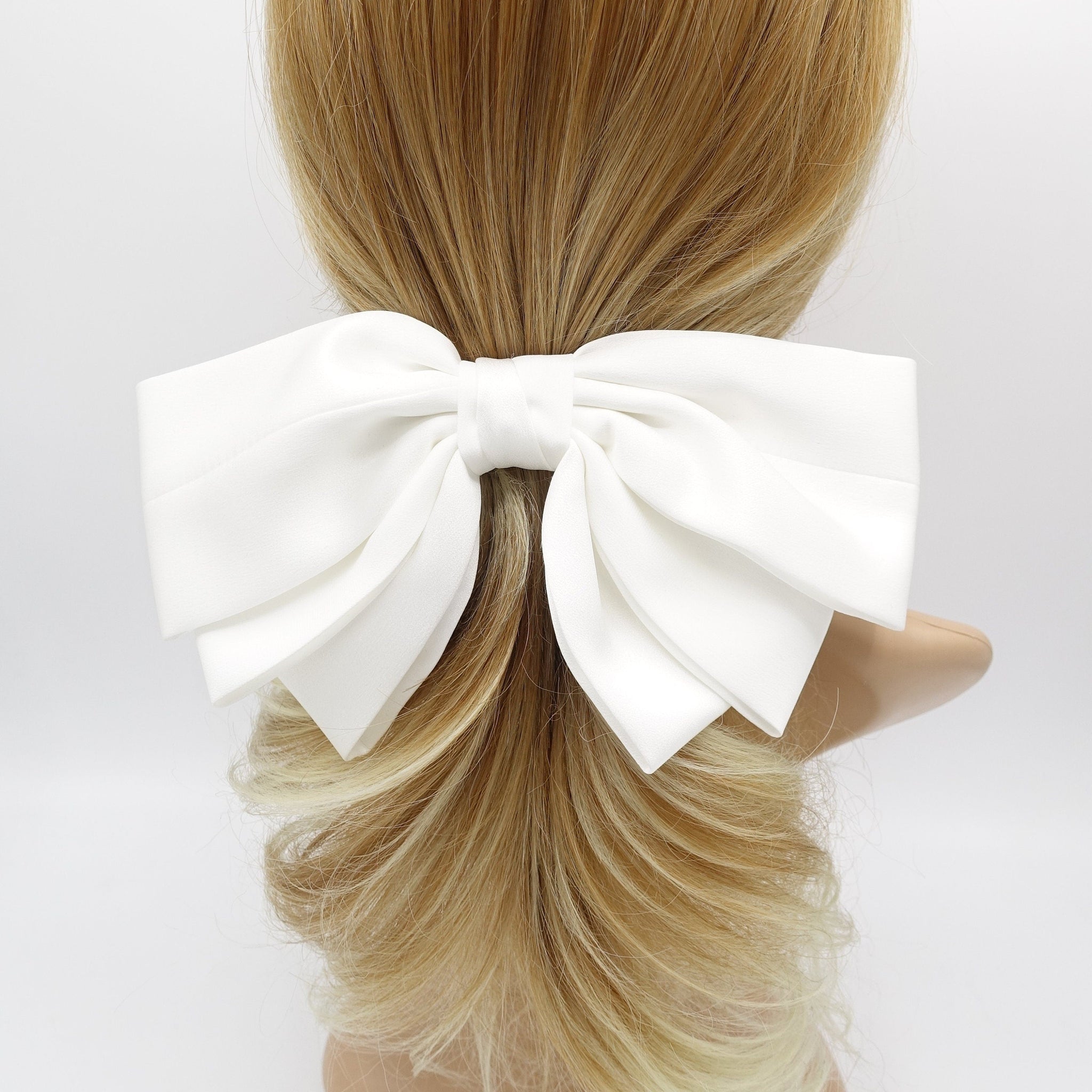 veryshine.com Barrette (Bow) White satin hair bow 2 tone double layered hair accessory for women