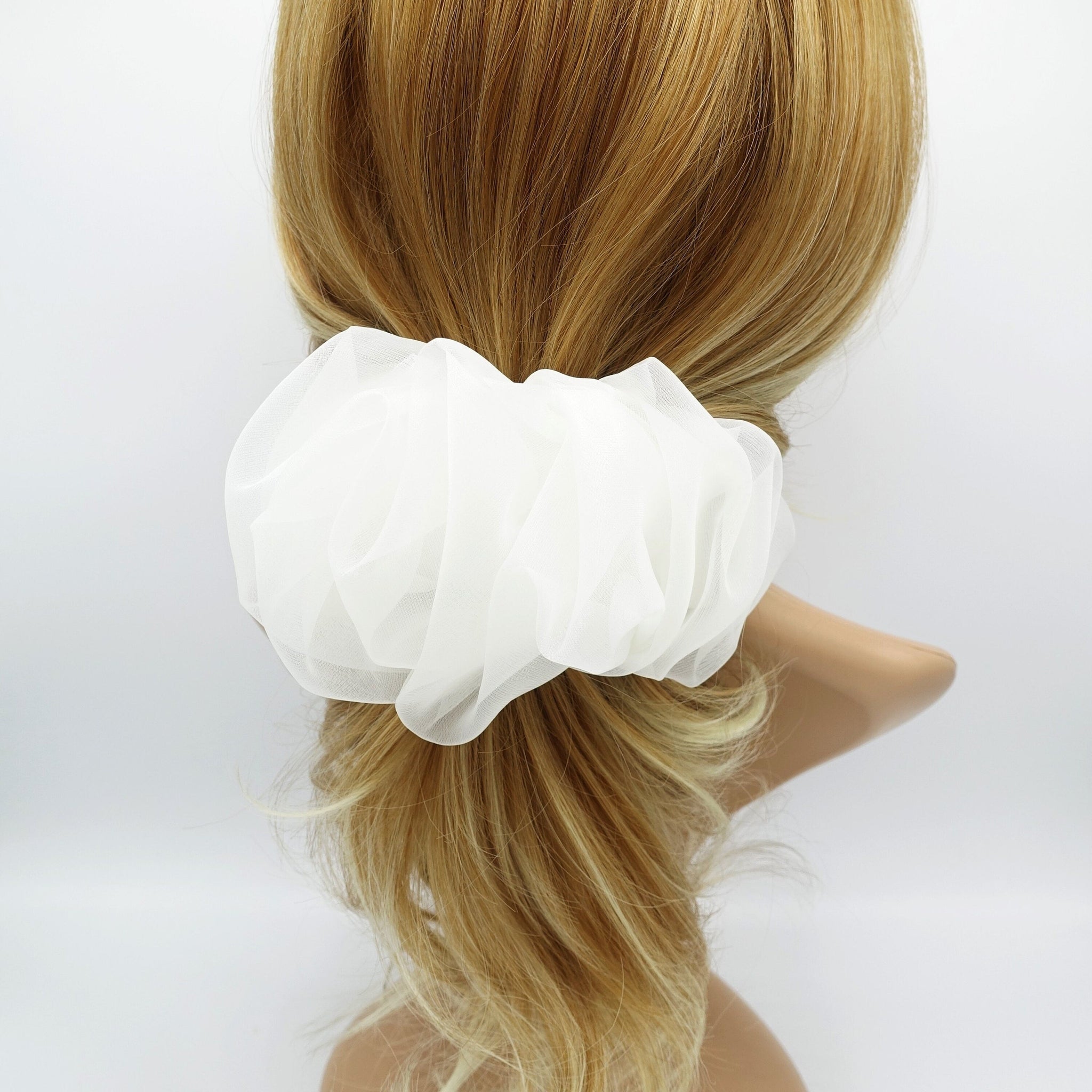 veryshine.com Barrette (Bow) White solid mesh scrunchies hair barrette pleated wave women hair accessories