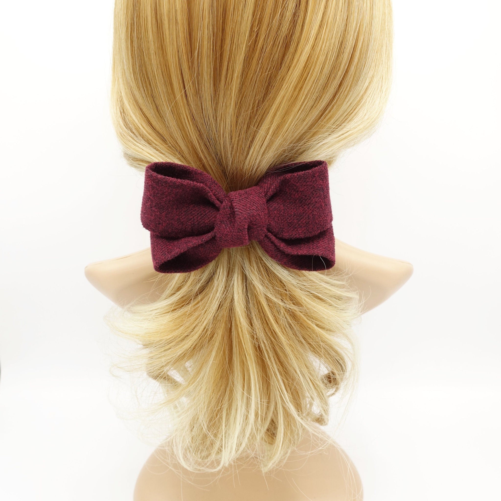veryshine.com Barrette (Bow) woolen x pattern hair bow Fall Winter women accessory