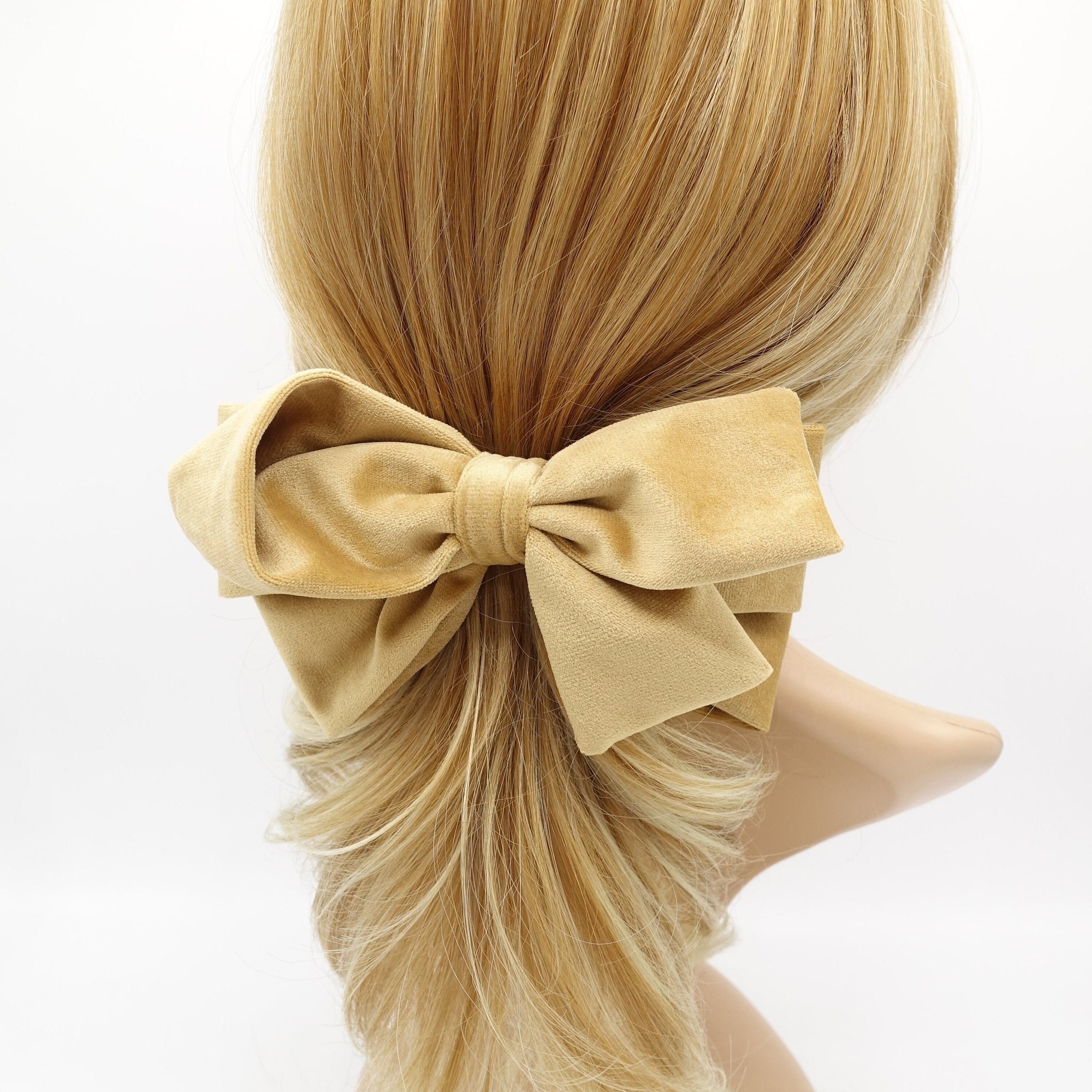 veryshine.com Barrette (Bow) Yellow cotton velvet hair bow asymmetric style pattern women hair accessory
