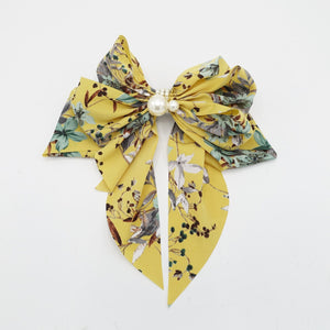 veryshine.com Barrette (Bow) Yellow floral plant bow long tail layered pleat women hair accessory