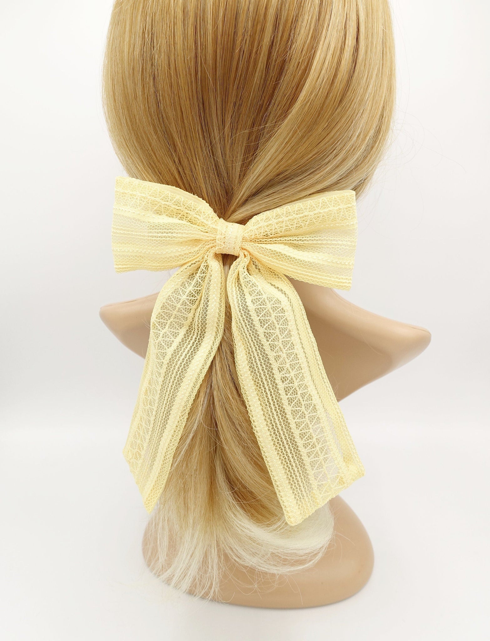 veryshine.com Barrette (Bow) Yellow mesh lace organza hair bow for women