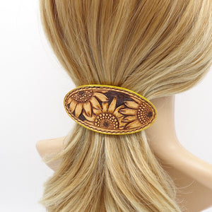 veryshine.com Barrette (Bow) Yellow Sunflower hair barrette, leather hair barrette, handmade hair accessory for women