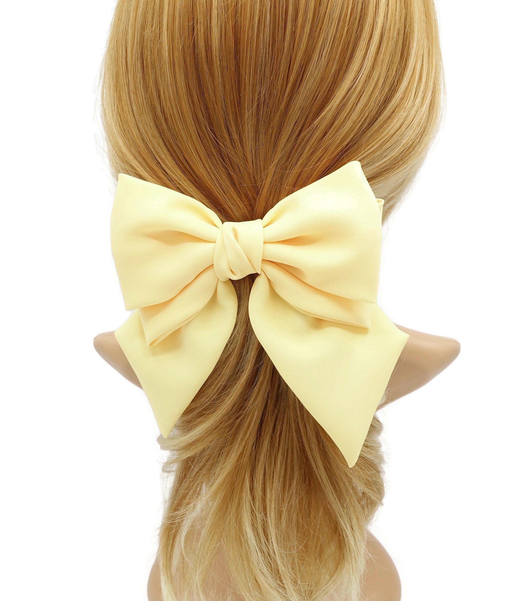 veryshine.com Barrette (Bow) Yellow thick double layered tail hair bow chiffon hair barrette for women
